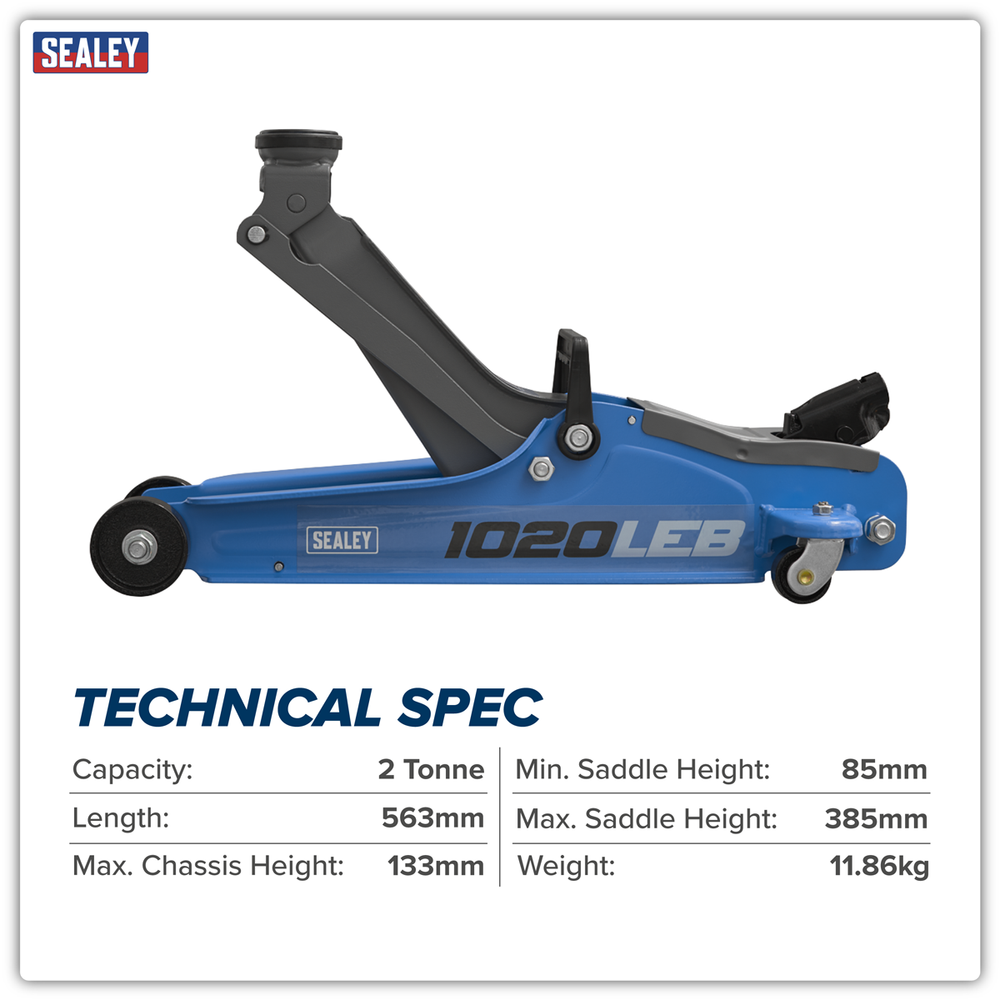 Sealey 1020LEB Low Profile Short Chassis Trolley Jack 2 Tonne - Blue - additional view 16