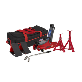 Sealey 1020LEBAGCOMBO Low Entry Short Chassis Trolley Jack & Accessories Bag Combo, 2 Tonne - Red