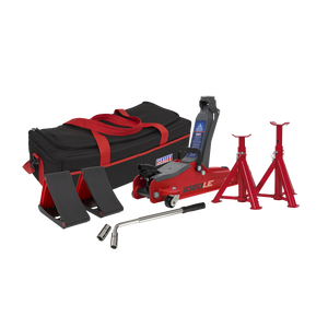 Sealey 1020LEBAGCOMBO Low Entry Short Chassis Trolley Jack & Accessories Bag Combo, 2 Tonne - Red