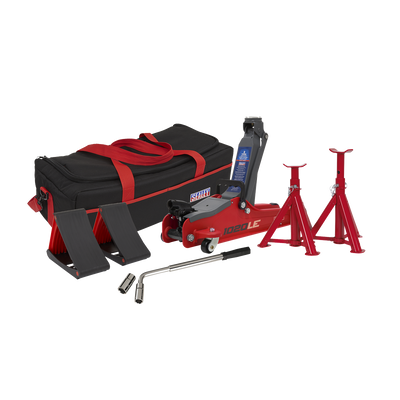 Sealey 1020LEBAGCOMBO Low Entry Short Chassis Trolley Jack & Accessories Bag Combo, 2 Tonne - Red