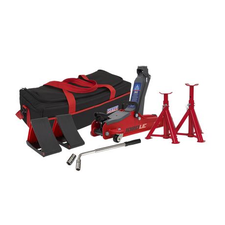 Sealey 1020LEBAGCOMBO Low Entry Short Chassis Trolley Jack & Accessories Bag Combo, 2 Tonne - Red