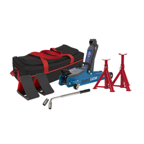 Sealey 1020LEBBAGCOMBO Low Profile Short Chassis Trolley Jack 2 Tonne & Accessories Bag Combo - Blue