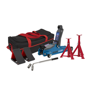Sealey 1020LEBBAGCOMBO Low Profile Short Chassis Trolley Jack 2 Tonne & Accessories Bag Combo - Blue