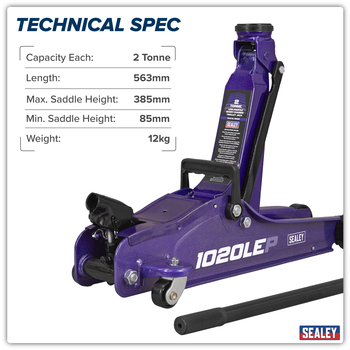 Sealey 1020LEP Low Profile Short Chassis Trolley Jack 2 Tonne - Purple - additional view 8
