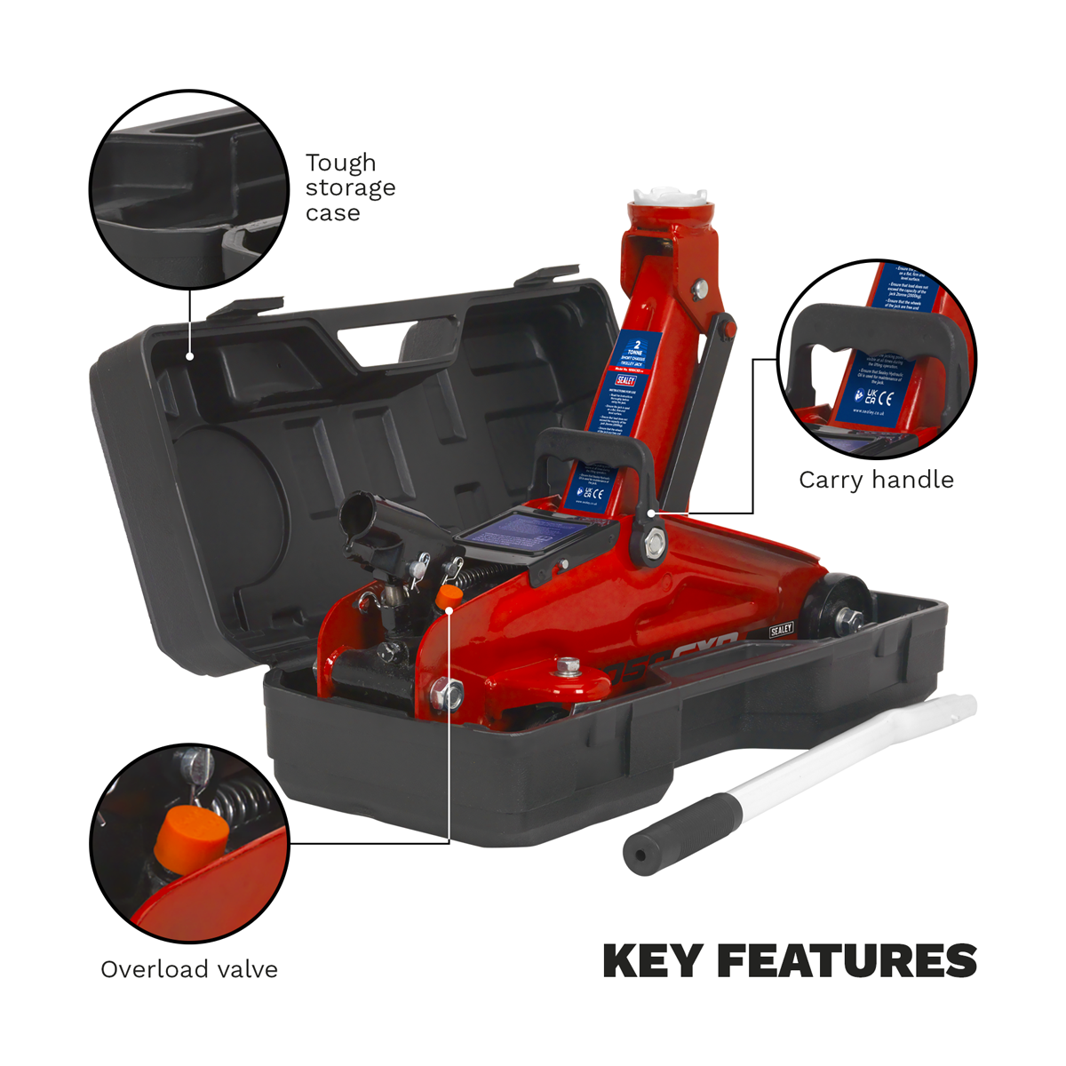 Sealey 1050CXD Short Chassis Trolley Jack with Storage Case 2 Tonne - additional view 7