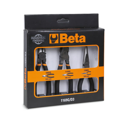 Beta 3-Piece Pliers And Nippers Set With Slip-Proof Double Layer Pvc Handles - 1169G/D3