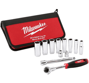 12pc 3/8" Ratchet Set - 48229001 - Milwaukee Tools UK - Trade Counter Direct