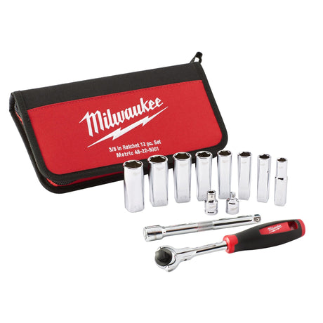 12pc 3/8" Ratchet Set - 48229001 - Milwaukee Tools UK - Trade Counter Direct