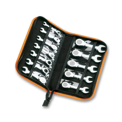 Beta 12-Piece Ratcheting Combination Wrench Set Straight Short Series In Case 8-19 Mm - 142C - 142C/A12