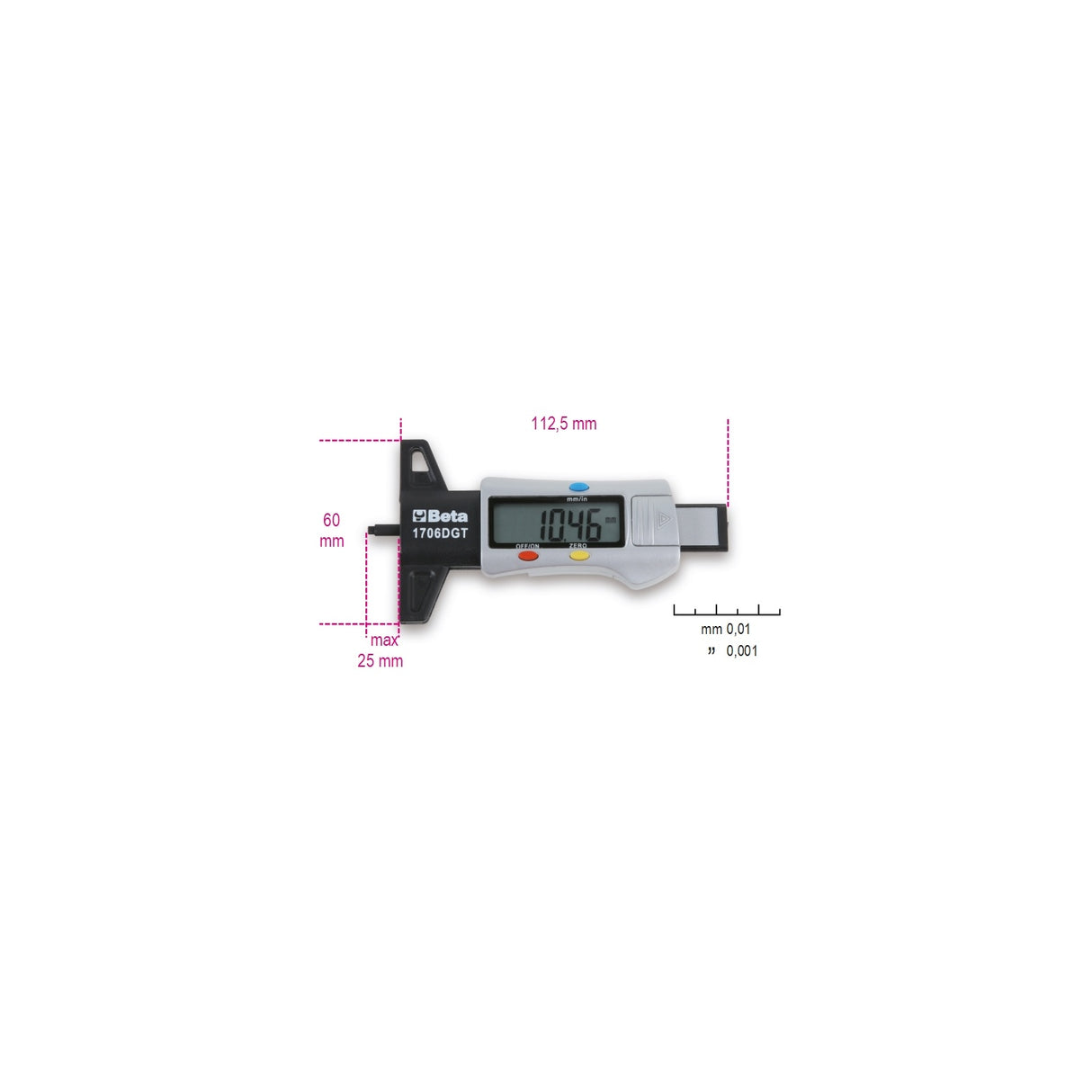 Beta digital depth gauge for tyre threads - 1706DGT