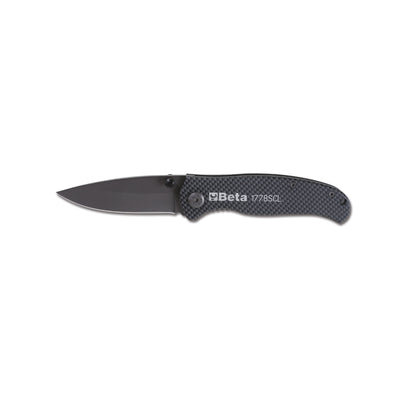Beta Foldaway Knife With Soft Carbon Look Finish Hardened Steel Blade In Case - 1778SCL