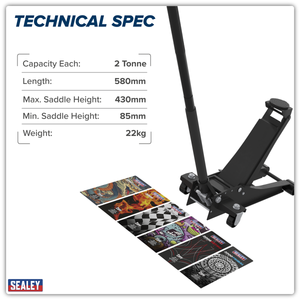 Sealey 2000CB Low Profile Custom Design Trolley Jack with Rocket Lift 2 Tonne - Black - additional view 23