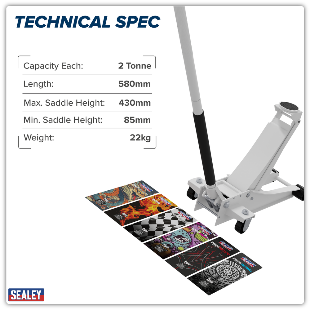Sealey 2000CW Low Profile Custom Design Trolley Jack with Rocket Lift 2 Tonne - White - additional view 20