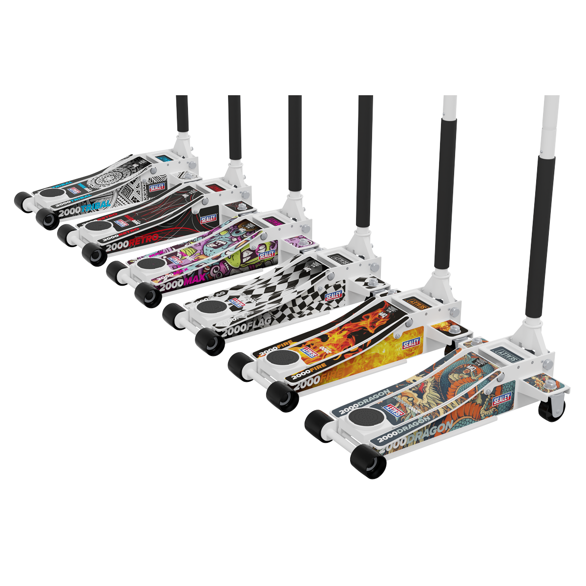 Sealey 2000CW Low Profile Custom Design Trolley Jack with Rocket Lift 2 Tonne - White - additional view 3