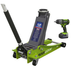 Sealey 2001LEHVCOMBO Trolley Jack & Cordless Impact Wrench Combo - Green