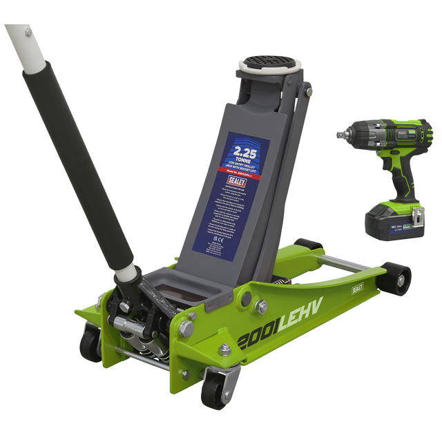Sealey 2001LEHVCOMBO Trolley Jack & Cordless Impact Wrench Combo - Green