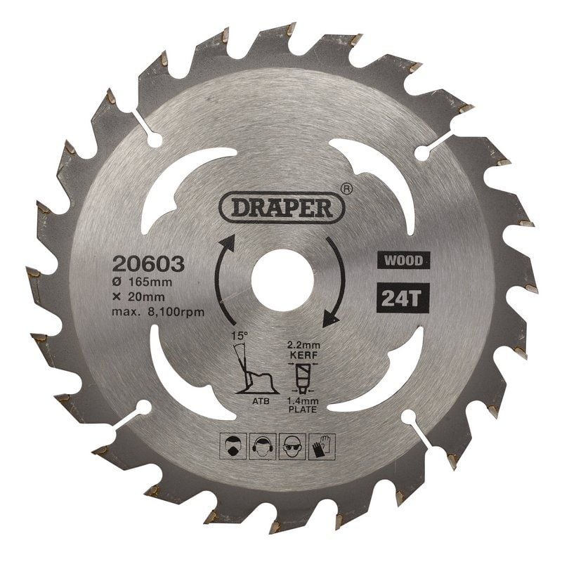 Draper SBW1 TCT Circular Saw Blade for Wood, 165 x 20mm, 24T - (20603)