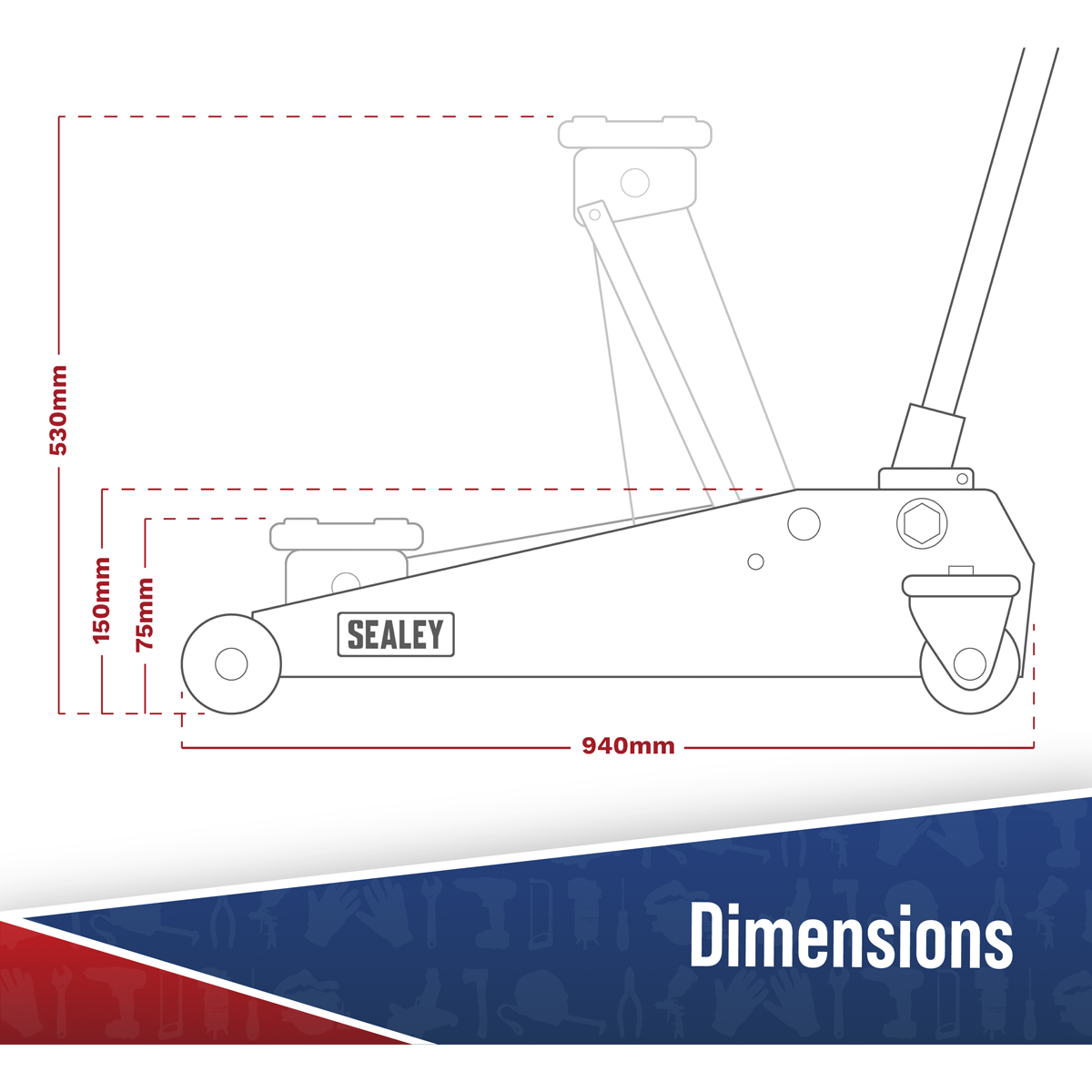Sealey 2100TB Viking Low Profile Professional Long Reach Trolley Jack with Rocket Lift 2 Tonne - additional view 6
