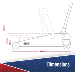 Sealey 2100TB Viking Low Profile Professional Long Reach Trolley Jack with Rocket Lift 2 Tonne - additional view 6