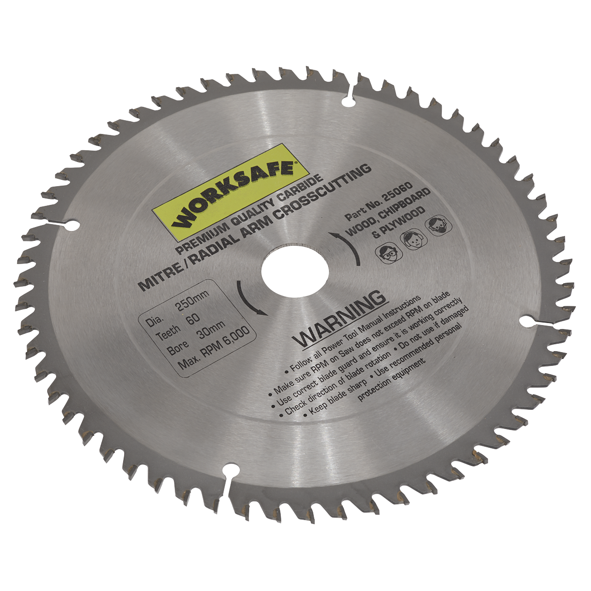 Sealey 25060 Worksafe® TCT Saw Blade 250 x 30mm 60tpu
