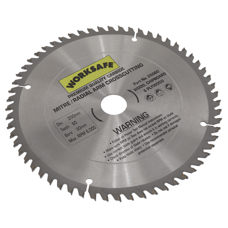 Sealey 25060 Worksafe® TCT Saw Blade 250 x 30mm 60tpu