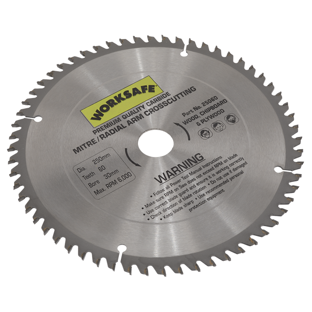 Sealey 25060 Worksafe® TCT Saw Blade 250 x 30mm 60tpu