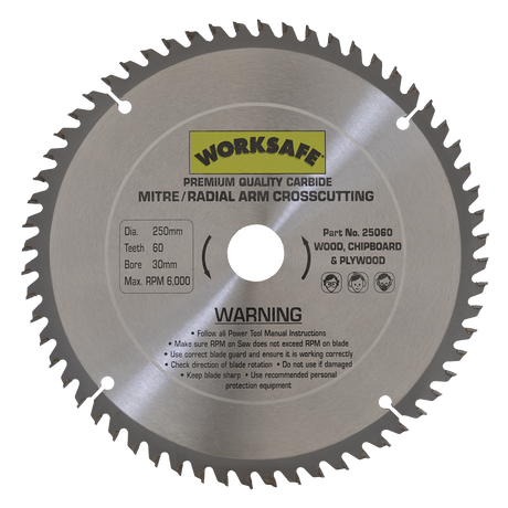 Sealey 25060 Worksafe® TCT Saw Blade 250 x 30mm 60tpu - additional view 2