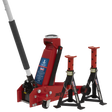 Sealey 3010CX Standard Chassis Trolley Jack 3 Tonne with Axle Stands (Pair) 3 Tonne Capacity per Stand