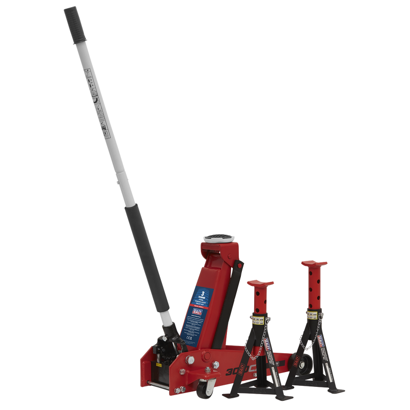 Sealey 3010CX Standard Chassis Trolley Jack 3 Tonne with Axle Stands (Pair) 3 Tonne Capacity per Stand - additional view 2