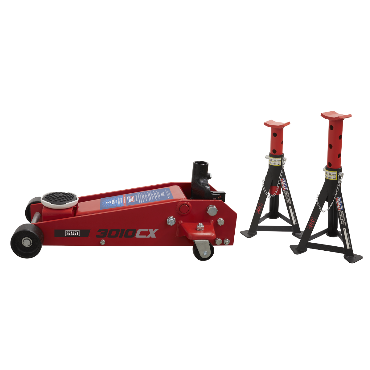 Sealey 3010CX Standard Chassis Trolley Jack 3 Tonne with Axle Stands (Pair) 3 Tonne Capacity per Stand - additional view 3