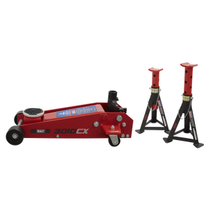 Sealey 3010CX Standard Chassis Trolley Jack 3 Tonne with Axle Stands (Pair) 3 Tonne Capacity per Stand - additional view 3