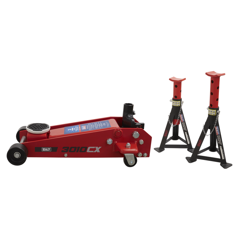Sealey 3010CX Standard Chassis Trolley Jack 3 Tonne with Axle Stands (Pair) 3 Tonne Capacity per Stand - additional view 3