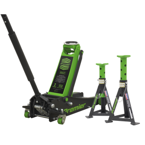 Sealey 3040AGCOMBO1 Premier Trolley Jack 3 Tonne & Axle Stands (Pair) 3 Tonne per Stand Combo