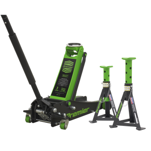 Sealey 3040AGCOMBO1 Premier Trolley Jack 3 Tonne & Axle Stands (Pair) 3 Tonne per Stand Combo