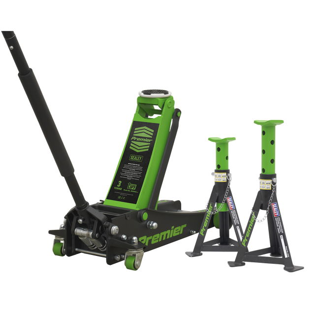 Sealey 3040AGCOMBO1 Premier Trolley Jack 3 Tonne & Axle Stands (Pair) 3 Tonne per Stand Combo