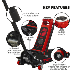 Sealey 3040AR Premier Low Profile Trolley Jack with Rocket Lift 3 Tonne - Red - additional view 9