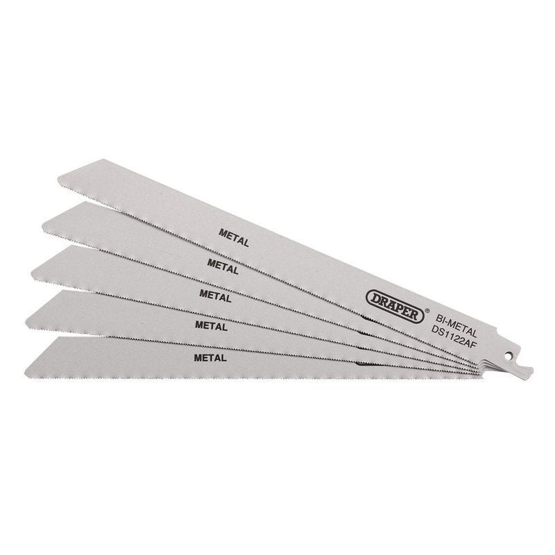 Draper DS1122AF Bi-metal Reciprocating Saw Blades for Metal Cutting, 225mm, 24tpi (Pack of 5) - (38593)