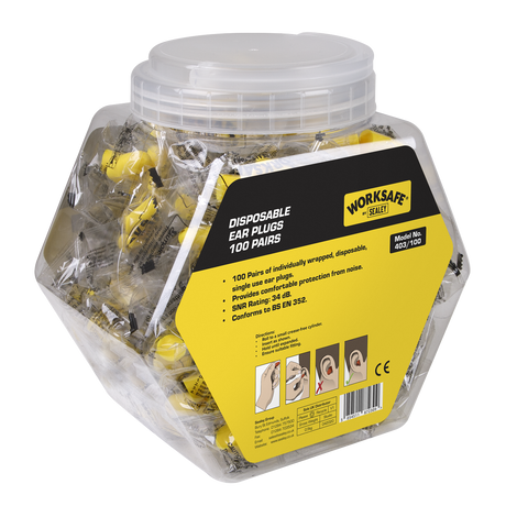 Sealey 403/100 Worksafe® Disposable Ear Plugs - 100 Pairs
