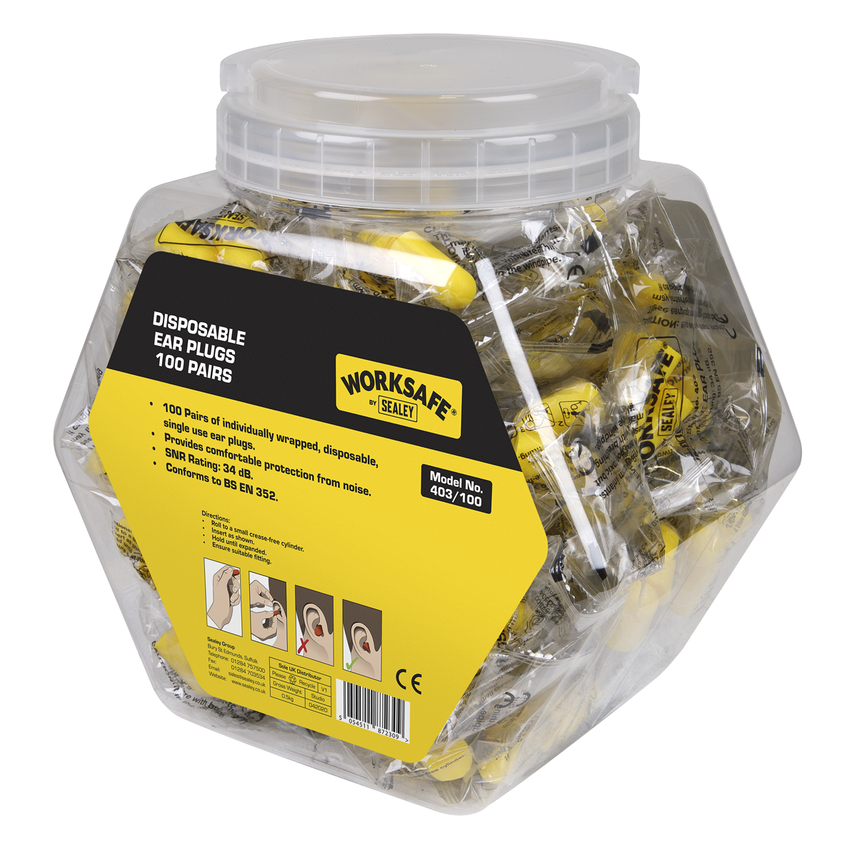 Sealey 403/100 Worksafe® Disposable Ear Plugs - 100 Pairs - additional view 2