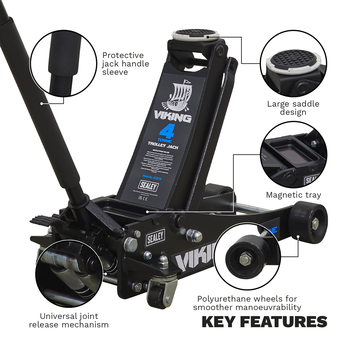 Sealey 4040TB Viking Low Profile Professional Trolley Jack with Rocket Lift 4 Tonne - additional view 5
