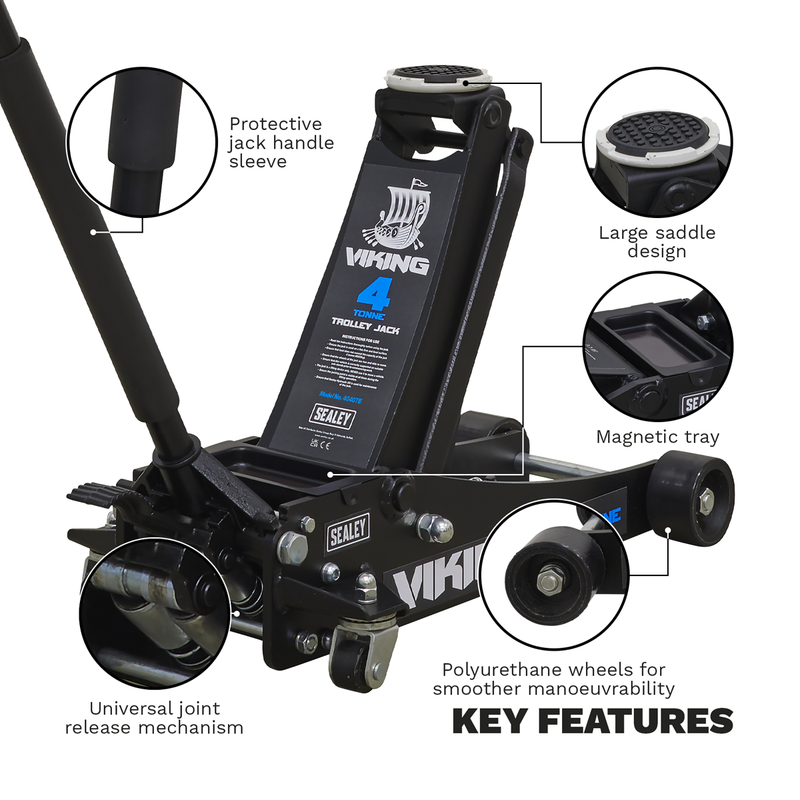Sealey 4040TB Viking Low Profile Professional Trolley Jack with Rocket Lift 4 Tonne - additional view 5