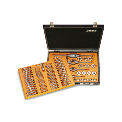 Beta assortment of chrome-steel taps and dies, metric thread, and accessories for car repair jobs in wooden case - 446/C110