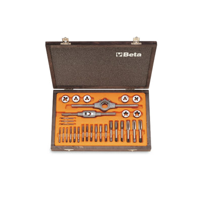 Beta Metric Chrome-Steel Taps And Dies Assortment With Accessories In Wooden Case - 440 - 446/C30