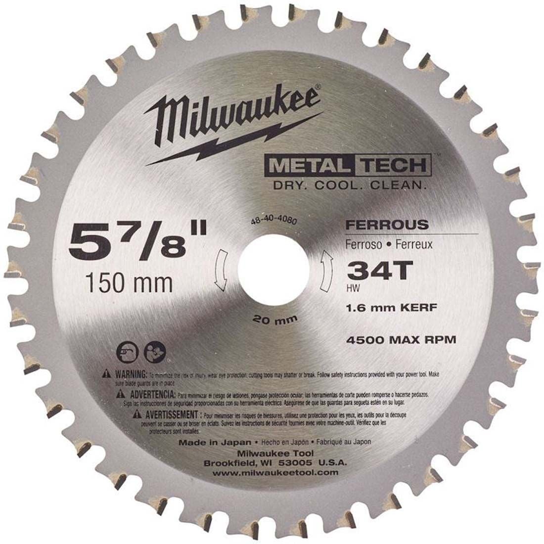 Milwaukee 150x20 34T Metal Cutting Blade - 48404080