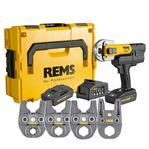 REMS 578X14 Mini-Press 22V Basic Pack with M15, M22, M28, M35 Jaws & 2x 2.5Ah Batteries