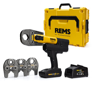REMS 578X14 Mini-Press 22V Basic Pack with M15, M22, M28, M35 Jaws & 2x 2.5Ah Batteries