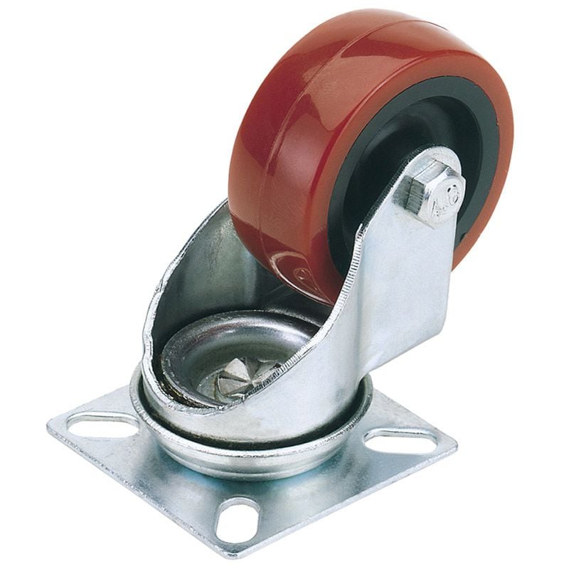 Draper 60550P Swivel Plate Fixing Polyurethane Wheel, 50mm Diameter, S.W.L. 50kg - (65508)