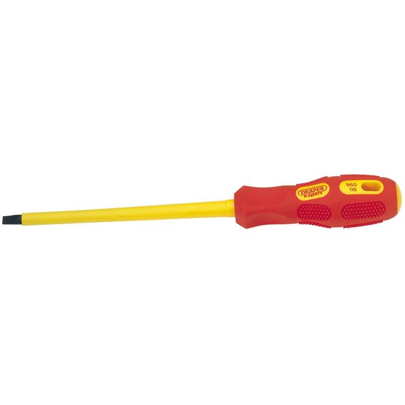 Draper 960B VDE Approved Fully Insulated Plain Slot Screwdriver, 6.5 x 150mm (Sold Loose) - (69220)