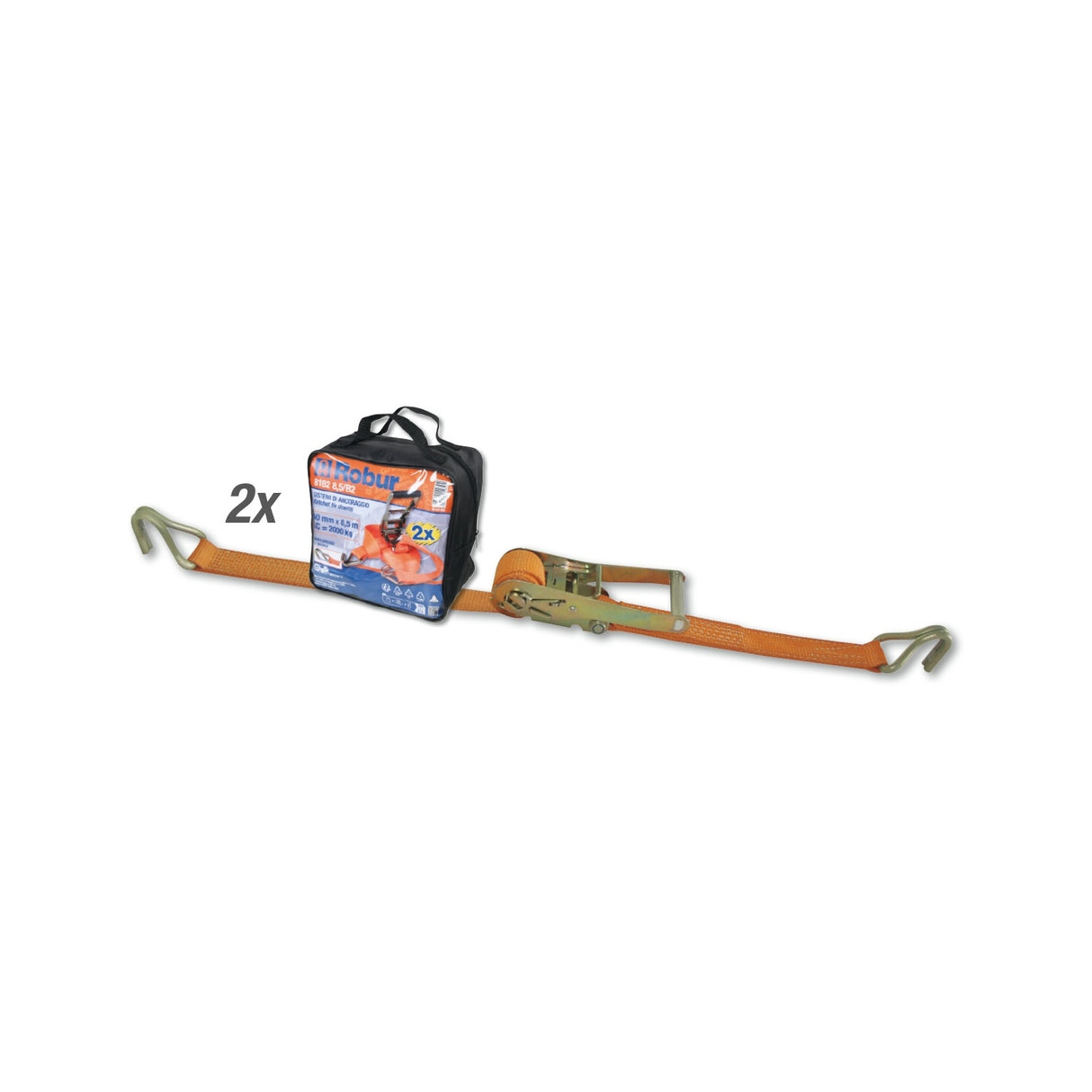 Robur Ratchet Tie Down With Single Hook 4.5 M Lc 2000 Kg Polyester Belt - 8182 - 8182 4,5