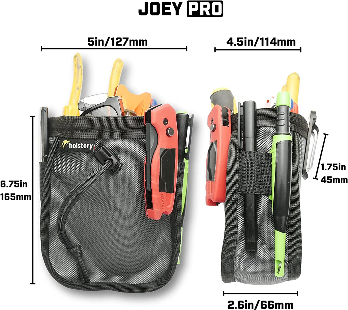 Holstery JoeyPouch PRO - Clip-On Tool Pouch for Tools and Hardware - With Steel Belt Clip - PRO PCH/JOEY-PRO